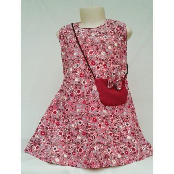 Vestido de Malha Rosa com Bolsa - 1,2,3